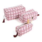 "Striped Circles Blockprint Makeup Bag in Burgundy and Pink - Large" - Makeup Bag in pink by Inner Child