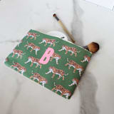 "Custom Flat Zip Pouch - Leopard Green Single Initial" - Makeup Bag in green by Clairebella