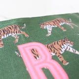 "Custom Flat Zip Pouch - Leopard Green Single Initial" - Makeup Bag in green by Clairebella