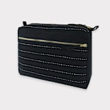 "Large Pin-Stitch Toiletry Bag - Charcoal" - Makeup Bag in black by Anchal