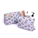 "Cherry Makeup Bag in Blue Gingham Blockprint - Large" - Makeup Bag in blue by Michelle Pham