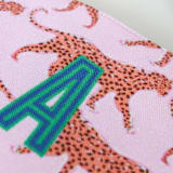 "Custom Flat Zip Pouch - Leopard Pink Single Initial" - Makeup Bag in pink by Clairebella