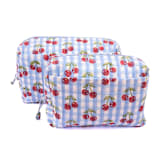 "Cherry Makeup Bag in Blue Gingham Blockprint - Medium" - Makeup Bag in blue by Inner Child