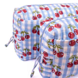 "Cherry Makeup Bag in Blue Gingham Blockprint - Medium" - Makeup Bag in blue by Inner Child
