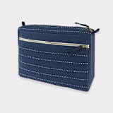 "Large Pin-Stitch Toiletry Bag - Navy" - Makeup Bag in blue by Anchal