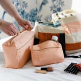 "Large Pin-Stitch Toiletry Bag - Navy" - Makeup Bag in blue by Anchal