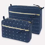 "Large Pin-Stitch Toiletry Bag - Navy" - Makeup Bag in blue by Anchal