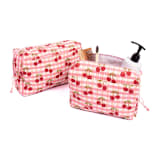 "Cherry Makeup Bag in Red Gingham Blockprint - Set of 2" - Makeup Bag in red by Inner Child