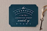 "Address Logo" - Moving Announcements in Navy by Phrosné Barwood - Front