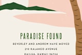 "Paradise Found" - Moving Announcements in Grapefruit by Kampai Designs - Close-Up