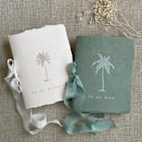 "Palm trees beach Wedding vow books | SET of 2 books | includes 1 her vows and 1 his vows" - Wedding Vow Books in green by Ivory Invitations