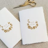 "Floral Wreath  Handmade Paper Vow Book Set Of Two" - Wedding Vow Books in white by Jen Simpson
