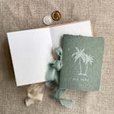 "Double palm tree tropical wedding vow books | SET of 2 books | includes 1 her vows and 1 his vows" - Wedding Vow Books in green by Ivory Invitations
