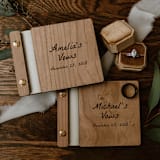 "Classic Script Vow Books | Cherry Wood | Set of 2" - Wedding Vow Books in brown by Katrina Mejia