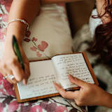 "Classic Script Vow Books | Cherry Wood | Set of 2" - Wedding Vow Books in brown by Katrina Mejia
