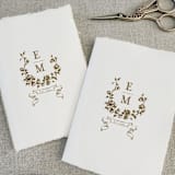 "Floral Monogram His and Hers Vow Books - Set of 2" - Wedding Vow Books in beige by Jen Simpson