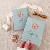 "Wax seal His and Hers Vow Book Set - Blue and Rose Gold" - Wedding Vow Books in blue by Jen Simpson