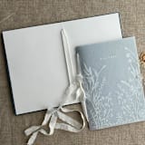 "White ink print vellum covered English botanical garden Blue Vow Books 5x7 inches | SET of 2 books | includes 1 her vows and 1 his vows" - Wedding Vow Books in blue by Ivory Invitations