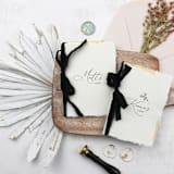"Gold Gilded Custom Name Vow Book | Set of 2 | Size 6x4.125" - Wedding Vow Books in black by Clove and Cedar Design