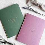 "Minimal Gold Foil His and Hers Vow Book Set" - Wedding Vow Books in green by Jen Simpson