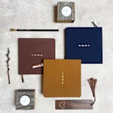 "Linen Wedding Vow Book | Gold Foil on Navy Blue Linen" - Wedding Vow Books in blue by Jessica Cunningham