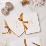 "Handmade Paper Vow Books with Gold Silk Ribbon" - Wedding Vow Books in natural by PAPER and LACE