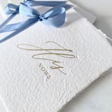 "Handmade Paper Vow Books with French Blue Silk Ribbon" - Wedding Vow Books in natural by PAPER and LACE