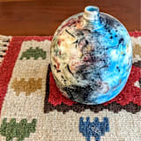 "one-of-a-kind hand thrown and hand painted bud vase - red, turquoise and black" - Vases in multicolor by Liz Vigoda