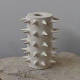 "Handmade Spikes Tall White Ceramic Vase IV" - Vases in beige by OWO Cerámica
