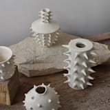 "Handmade Spikes Tall White Ceramic Vase IV" - Vases in beige by OWO Cerámica