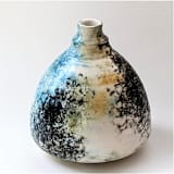 "one-of-a-kind hand thrown and hand painted bud vase - turquoise and black" - Vases in multicolor by Liz Vigoda