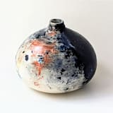 "one-of-a-kind hand thrown and hand painted bud vase - black white and orange" - Vases in multicolor by Liz Vigoda