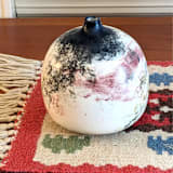 "one-of-a-kind hand thrown and hand painted bud vase - red, white and black" - Vases in multicolor by Liz Vigoda