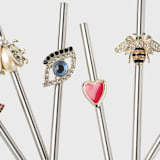 "Lucky charm metal cocktail straws, set of six" - Wine and Bar Tools in multicolorassorted-colors by Joanna Buchanan