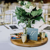 "Champgne Gold Wire Infinity Table Number Card Holder, Set of 5" - Centerpieces and Tabletop Decor in gold by JV Country Creations