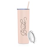 "Bride Tumbler | Matte Blush | 20 Ounce Stainless Steel" - Gifts for the Bride in pink by Leslie Berry