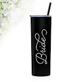 "Bride Tumbler | Black | 20 Ounce Stainless Steel" - Gifts for the Bride in black by Leslie Berry