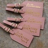 "& So the Adventure Begins Luggage Tags | Dusty Rose, Quantity of 5" - Favors in pink by Melanie Fletcher