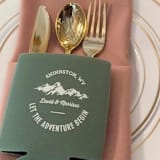 "Custom Mountain stamp can coolers, set of 50" - Favors in green by Rook Design Co