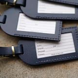 "& So the Adventure Begins Luggage Tags | Navy, Quantity of 5" - Favors in blue by Melanie Fletcher