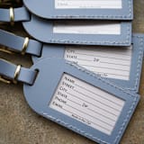 "& So the Adventure Begins Luggage Tags | Dusty Blue, Quantity of 5" - Favors in blue by Melanie Fletcher