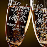 "Custom 8 oz Happily Ever After  Champagne Toasting Flutes - Set of 2" - Couple Gifts in clear by Great Little Favor Co