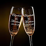 "Custom 8 oz Elegant Names Toasting Flutes - Set of 2" - Couple Gifts in clear by Great Little Favor Co