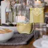 "Custom Monogram Stemless Wine Glass" - Couple Gifts in clear by Papel Custom Design