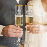 "Mr. and Mrs. Personalized Gold Rim Champagne Flutes, Set of 2" - Couple Gifts in clear by Colin Supple