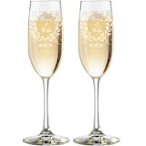 "Custom 8 oz. Laurel Wreath Toasting Champagne Flutes - Set of 2" - Couple Gifts in clear by Great Little Favor Co