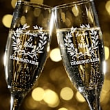 "Custom 8 oz. Laurel Wreath Toasting Champagne Flutes - Set of 2" - Couple Gifts in clear by Great Little Favor Co