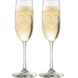 "Custom 8 oz Engraved Hearts Champagne Toasting Flutes - Set of 2" - Couple Gifts in clear by Great Little Favor Co