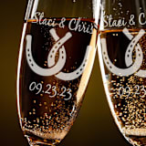 "Custom 8 oz. Horse Shoe  Champagne Toasting Flutes - Set of 2" - Couple Gifts in clear by Great Little Favor Co