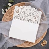 "Qty of 50 Custom Ivory Shimmer Graceful Lace Wedding Invitation Pocket | Other Color Options Available" - Invitation Pockets in beige by Papel Custom Design